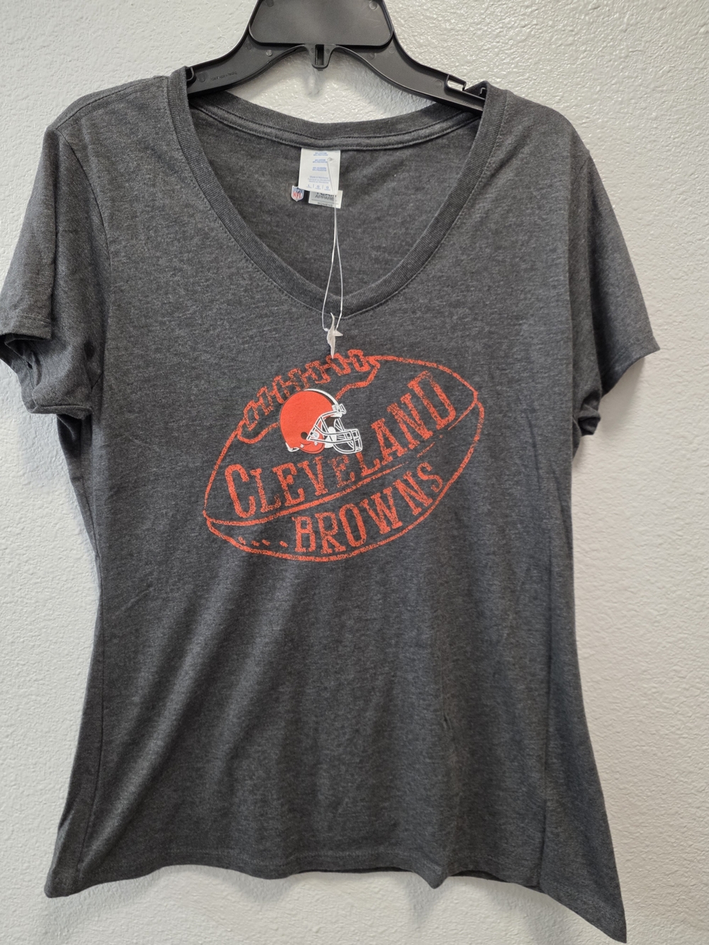 Cleveland Browns Women's Charcoal V-Neck Tee with Orange Logo